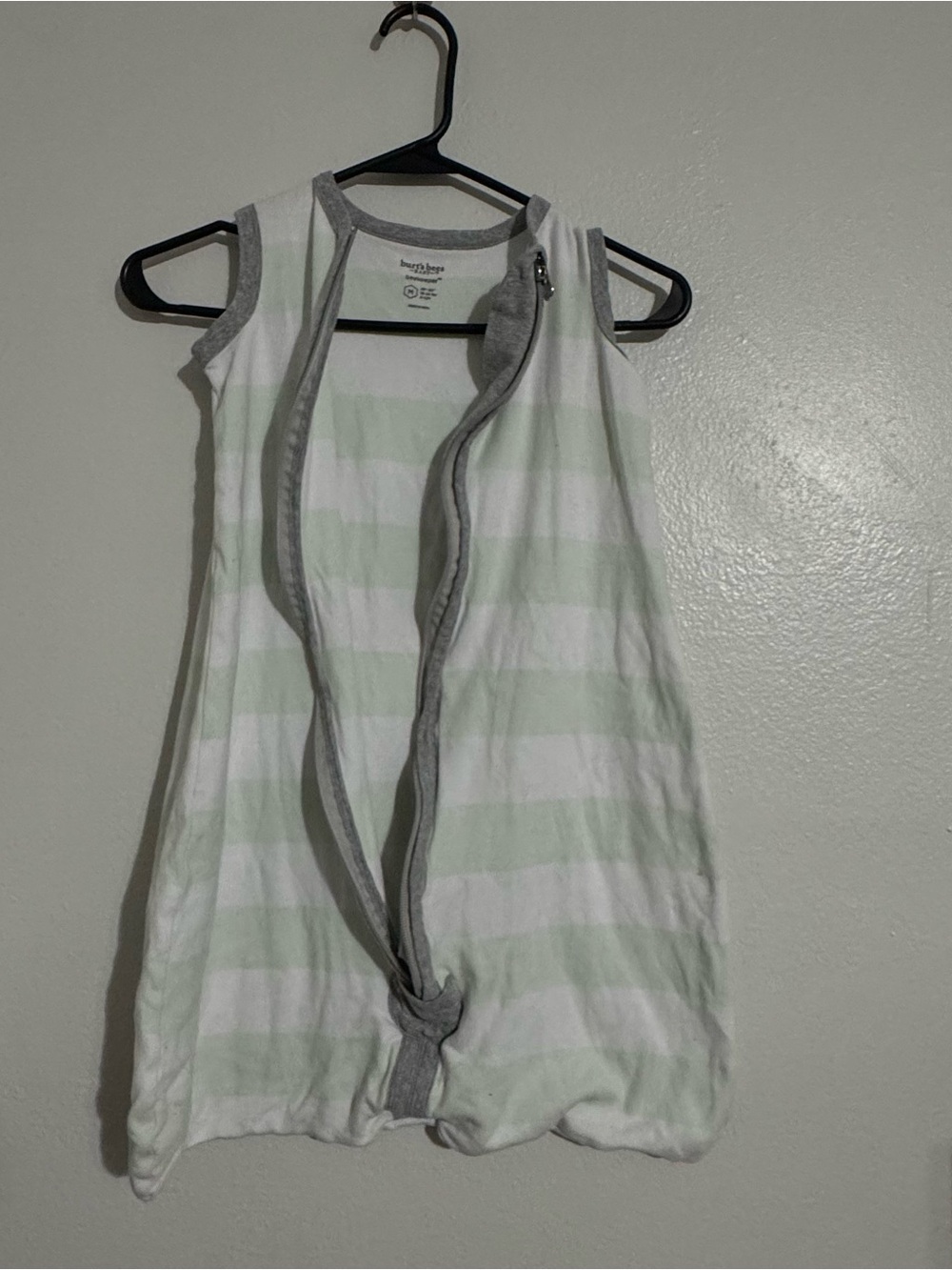 Burt's Bees Baby Mint & White Striped Sleeveless Sleep Sack with Gray Trim